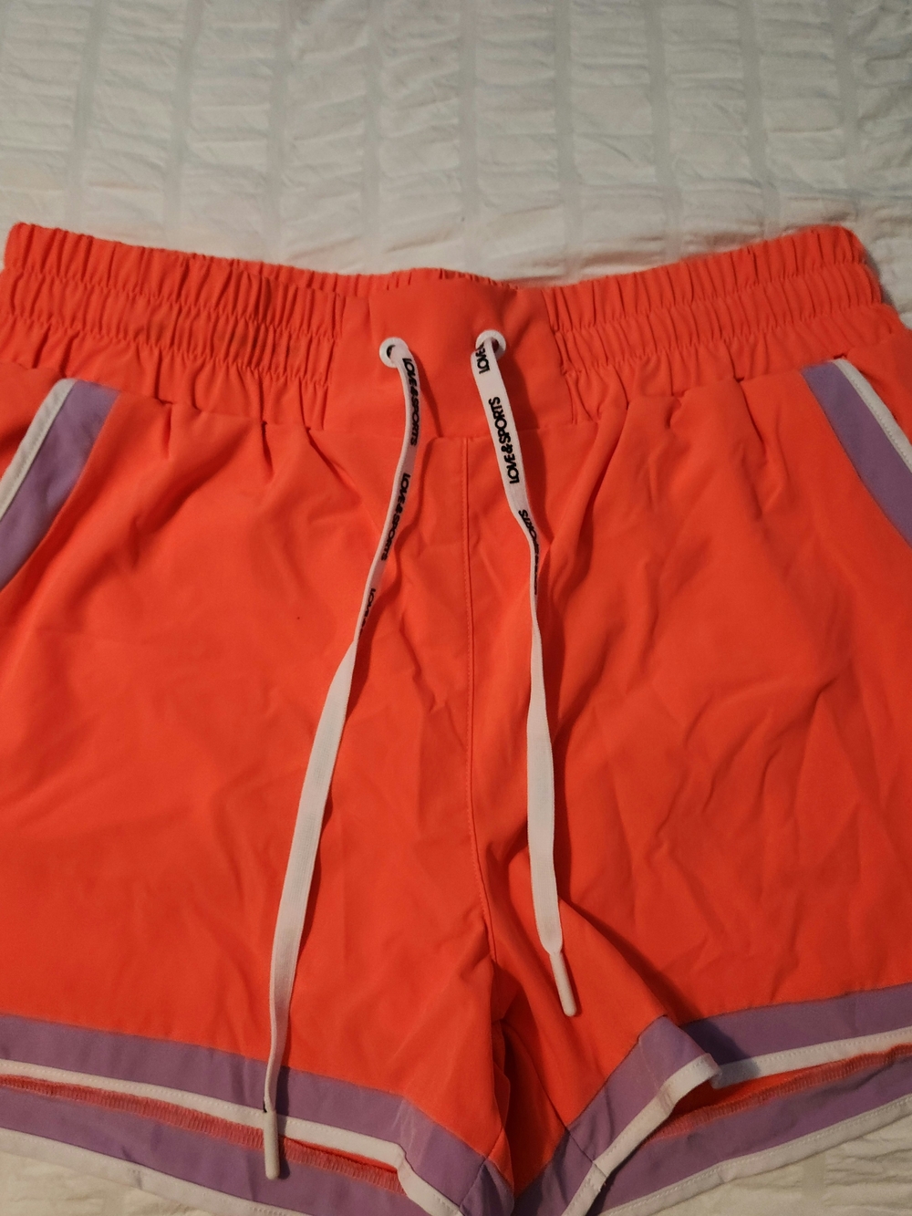 Women’s Athletic Shorts - Bright Coral with Lavender Trim